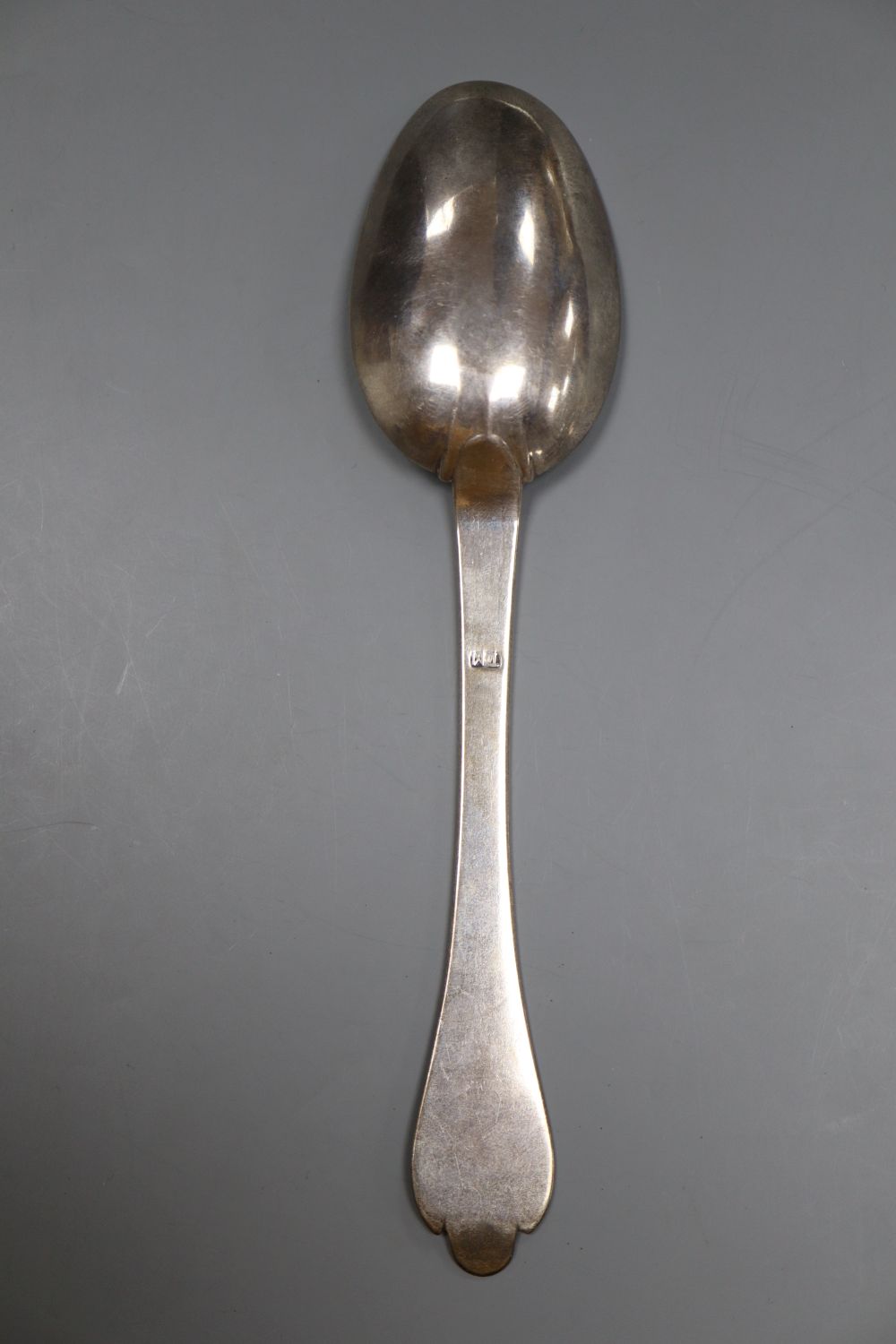 Channel Isles- An 18th century Jersey silver dog-nose spoon, with engraved initials,